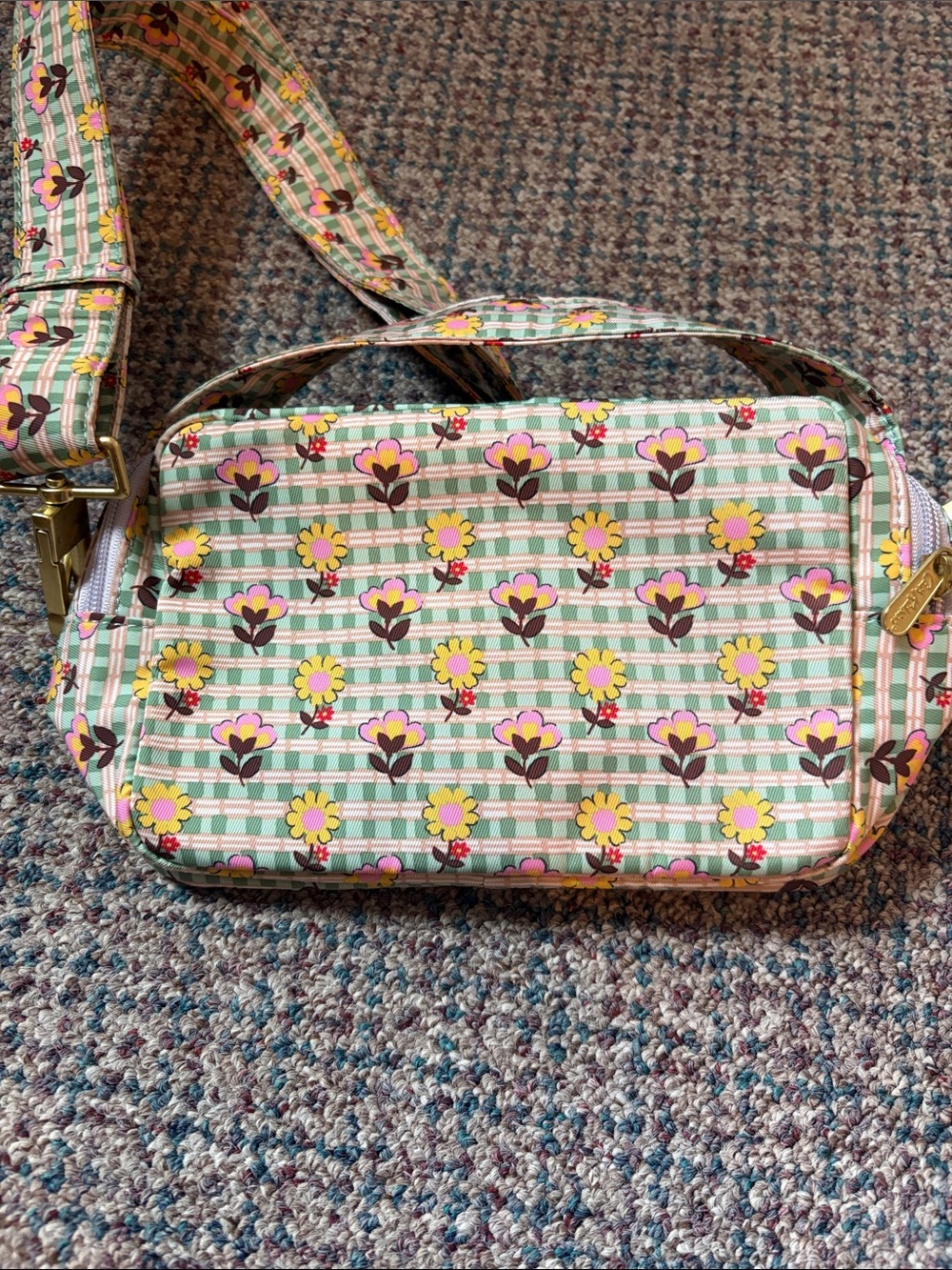 Cath Kidston Floral Print Crossbody Bag, Green Check Pattern, 23 x 13 x 8 - Picture 5 of 8